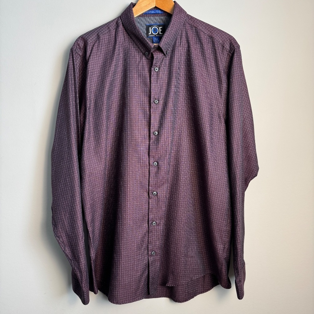 JOE Joseph Abboud Men's XLT Button Shirt Herringbone Check Burgundy-Plum Soft